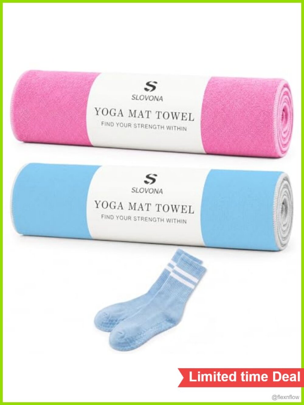 2 Pack Yoga Mat Towels with Bonus Grip Socks Non Slip Microfiber 73x27.6
